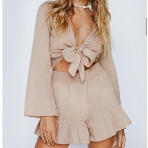 Tie Front Top and Ruffle Shorts Set